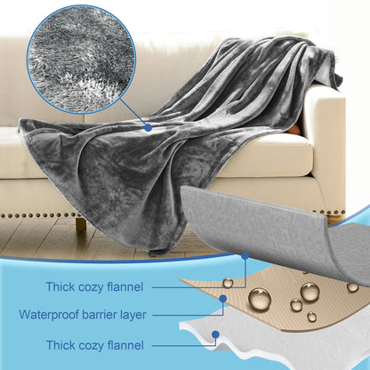 Waterproof Blanket for Bed, Flannel Love Blanket Waterproof, Blanket Intimacy Blanket, Leakproof Bed Blanket(Dark Grey/Light Grey)