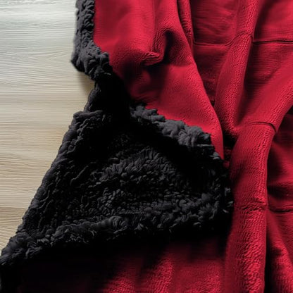 Waterproof Standard Throw Blanket for Couch and Bed-Double-Sided Sherpa Fleece, Mess-Free and Stain Proof, Ideal for Love and Relaxation (Velvet Red/Obsidian Black) Bedding Aid