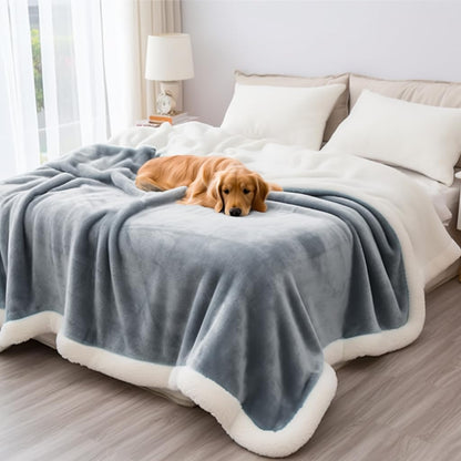 Waterproof Standard Throw Blanket for Couch and Bed-Double-Sided Sherpa Fleece, Mess-Free and Stain Proof, Ideal for Love and Relaxation (Velvet Gray/Cloud White) Bedding Aid