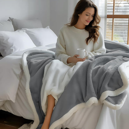 Waterproof Standard Throw Blanket for Couch and Bed-Double-Sided Sherpa Fleece, Mess-Free and Stain Proof, Ideal for Love and Relaxation (Velvet Gray/Cloud White) Bedding Aid