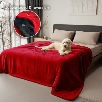 Reversible Waterproof Blanket Cozy Love Blanket Ideal for Couples, Families, and Dog Owners (Red & Black)