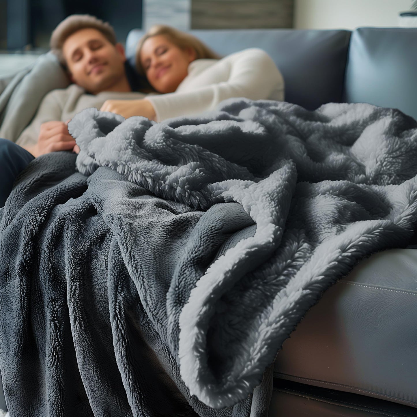 Waterproof Standard Throw Blanket for Couch and Bed-Double-Sided Sherpa Fleece, Mess-Free and Stain Proof, Ideal for Love and Relaxation (Charcoal Grey/Silver Grey) Bedding Aid