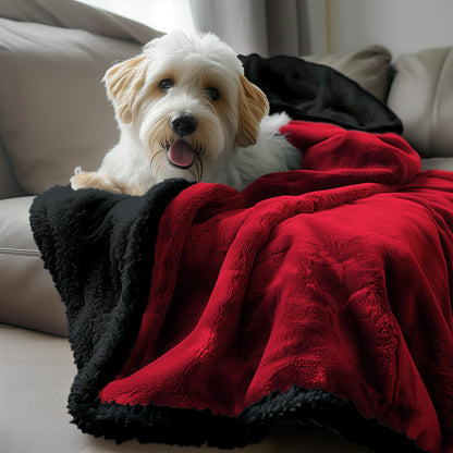 Waterproof Standard Throw Blanket for Couch and Bed-Double-Sided Sherpa Fleece, Mess-Free and Stain Proof, Ideal for Love and Relaxation (Velvet Red/Obsidian Black) Bedding Aid