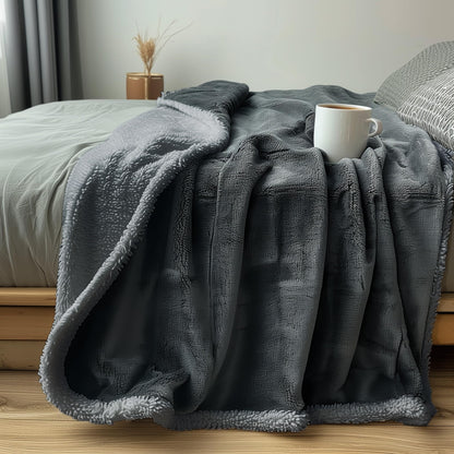 Waterproof Standard Throw Blanket for Couch and Bed-Double-Sided Sherpa Fleece, Mess-Free and Stain Proof, Ideal for Love and Relaxation (Charcoal Grey/Silver Grey) Bedding Aid