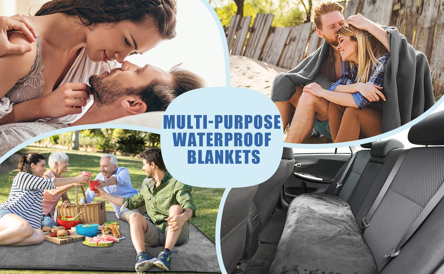 Waterproof Love Blanket for Couples, Leakproof & Spill-Proof Blanket for Parents & Dog Owners (Dark Grey/Light Grey)