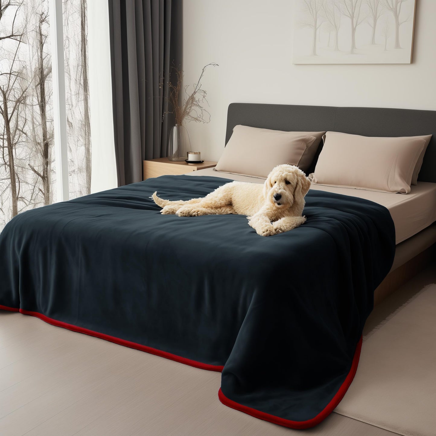 Reversible Waterproof Blanket Cozy Love Blanket Ideal for Couples, Families, and Dog Owners (Red & Black)