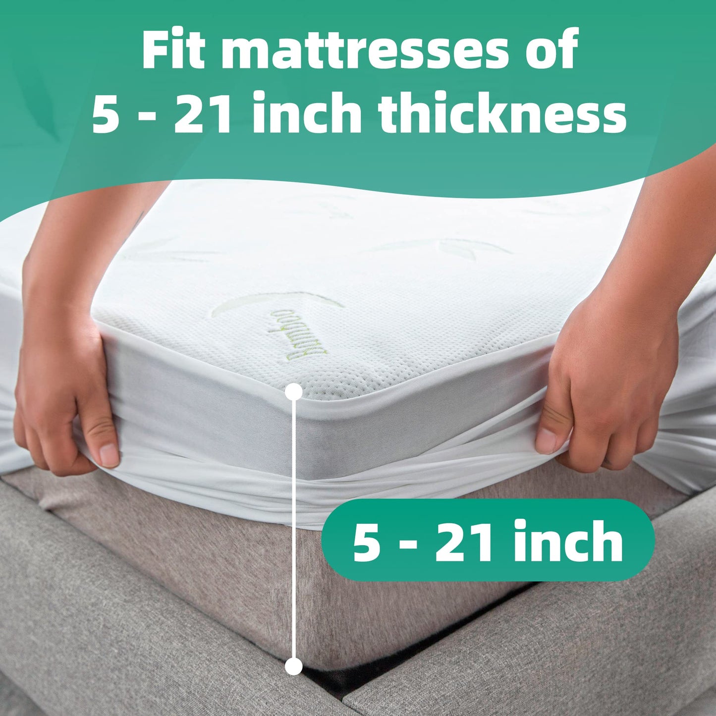 Mattress Protector, Premium Waterproof & Breathable Bamboo Mattress Cover with Deep Pockets Up to 21'', Bedding Aid