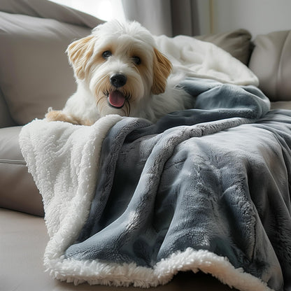 Waterproof Standard Throw Blanket for Couch and Bed-Double-Sided Sherpa Fleece, Mess-Free and Stain Proof, Ideal for Love and Relaxation (Velvet Gray/Cloud White) Bedding Aid