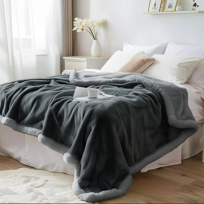 Waterproof Standard Throw Blanket for Couch and Bed-Double-Sided Sherpa Fleece, Mess-Free and Stain Proof, Ideal for Love and Relaxation (Charcoal Grey/Silver Grey) Bedding Aid