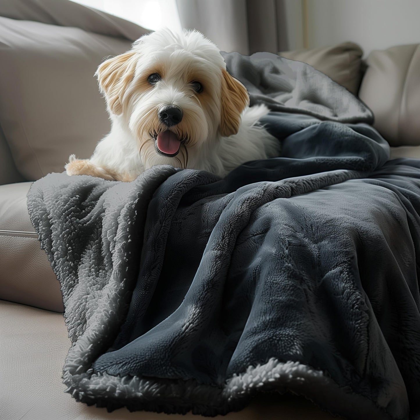 Waterproof Standard Throw Blanket for Couch and Bed-Double-Sided Sherpa Fleece, Mess-Free and Stain Proof, Ideal for Love and Relaxation (Charcoal Grey/Silver Grey) Bedding Aid