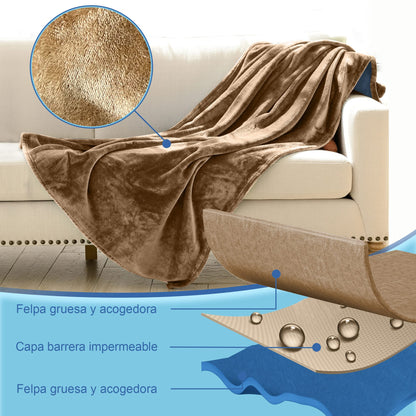 Waterproof Love Blanket for Couples, Spill-Proof and Leak-Proof Blanket for Parents, and Dog Owners (Beige/Dark Navy Blue)