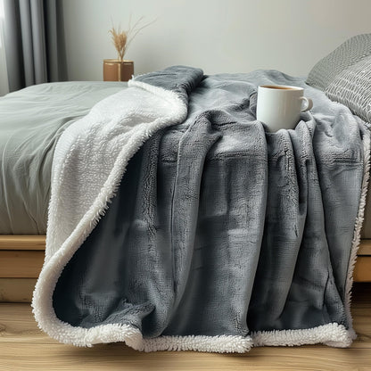 Waterproof Standard Throw Blanket for Couch and Bed-Double-Sided Sherpa Fleece, Mess-Free and Stain Proof, Ideal for Love and Relaxation (Velvet Gray/Cloud White) Bedding Aid