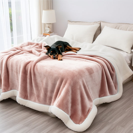 Waterproof Blanket for Bed, Double-Sided Reverisble Blanket Waterproof, Water Absorbent Blanket, Sherpa Throw Blanket (Pink Beige)