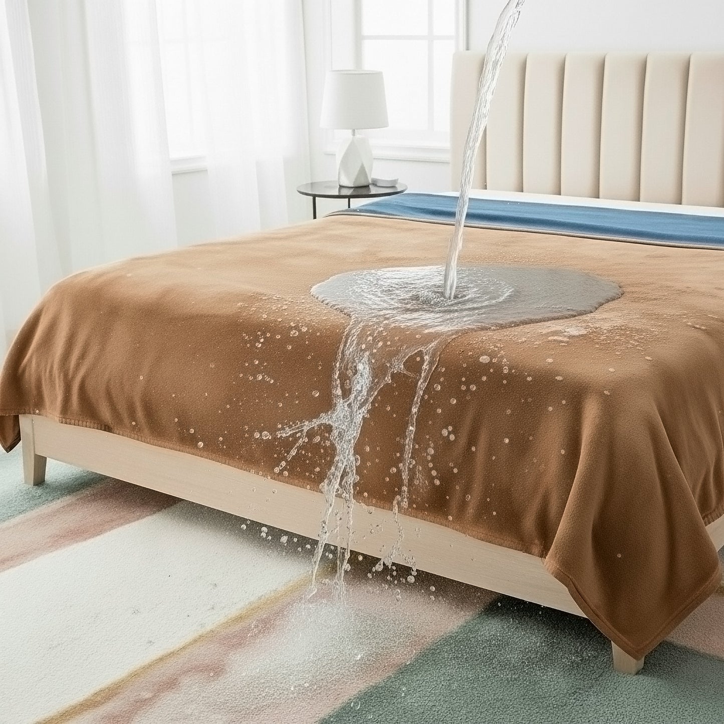 Waterproof Love Blanket for Couples, Spill-Proof and Leak-Proof Blanket for Parents, and Dog Owners (Beige/Dark Navy Blue)